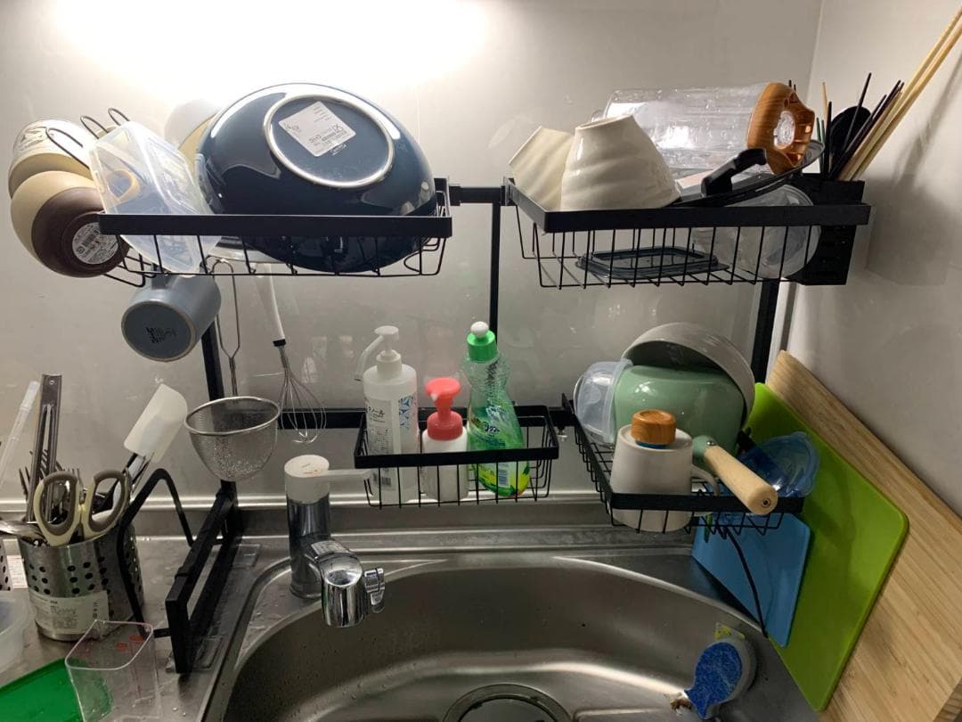 伸縮式のステンレス製シンク上水切りラック