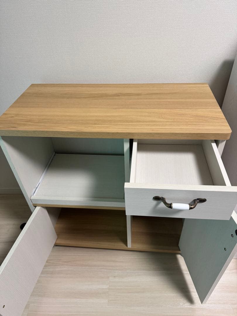 キッチンカウンター ホワイト 木目調 キャスター付き