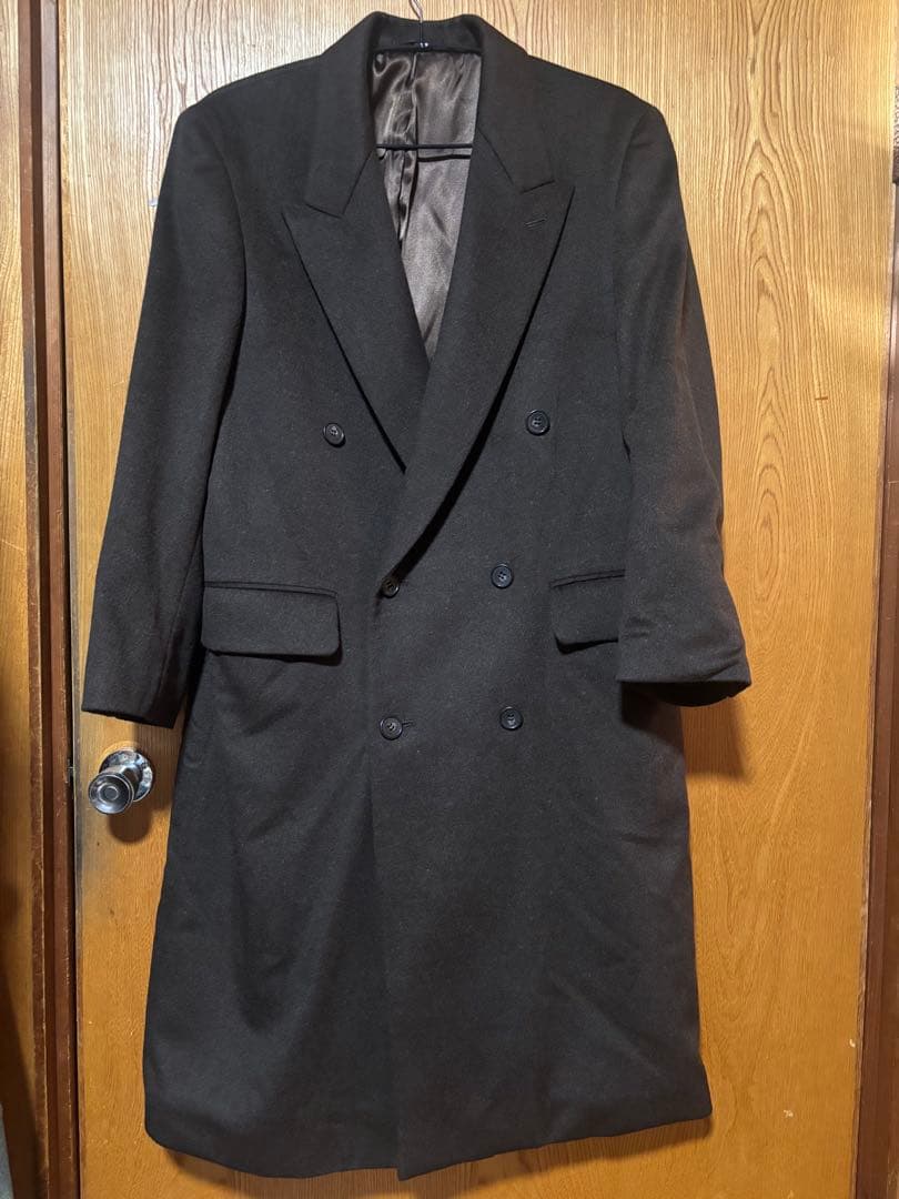 ダブルブレスト ピークドラペル ウール チェスターコート カシミヤ混