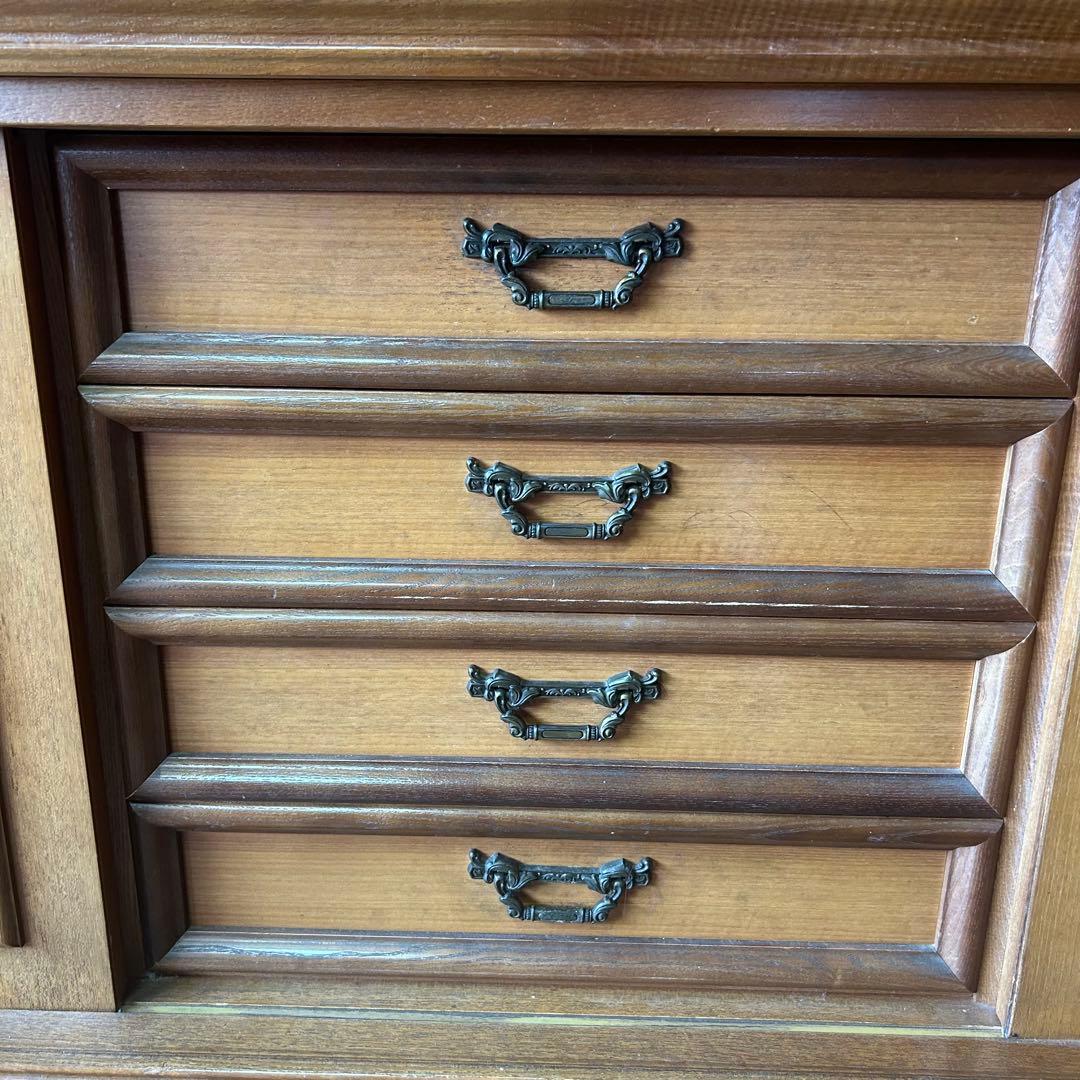 木製食器棚 ガラス扉付き 引き出し付き