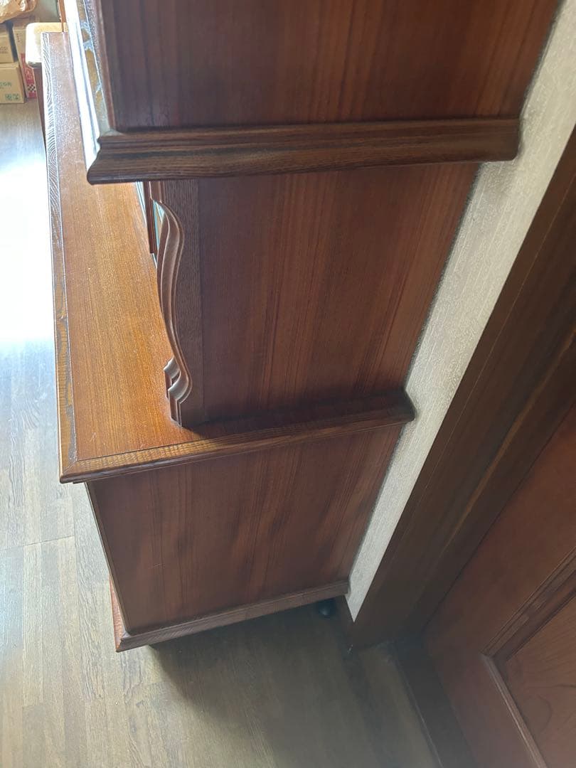 木製食器棚 ガラス扉付き 引き出し付き