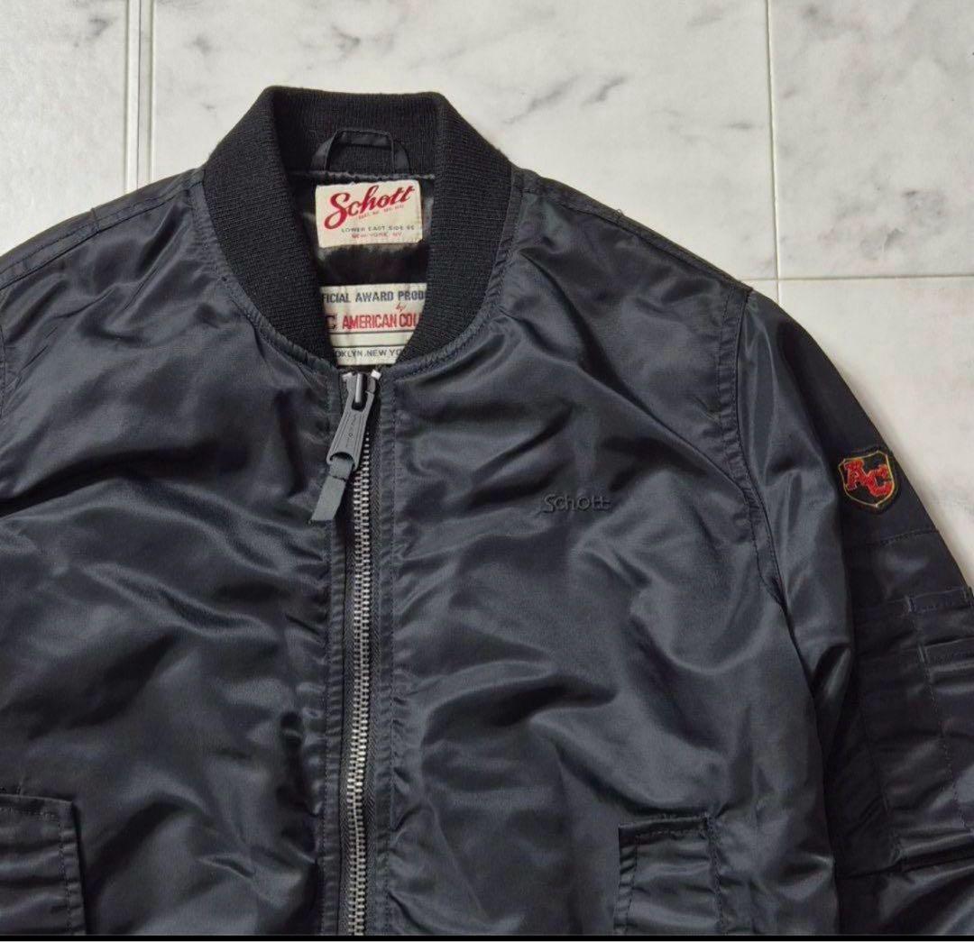 【美品】Schott MA-1 フライトジャケット ロゴ刺繍 ワッペン 黒 M