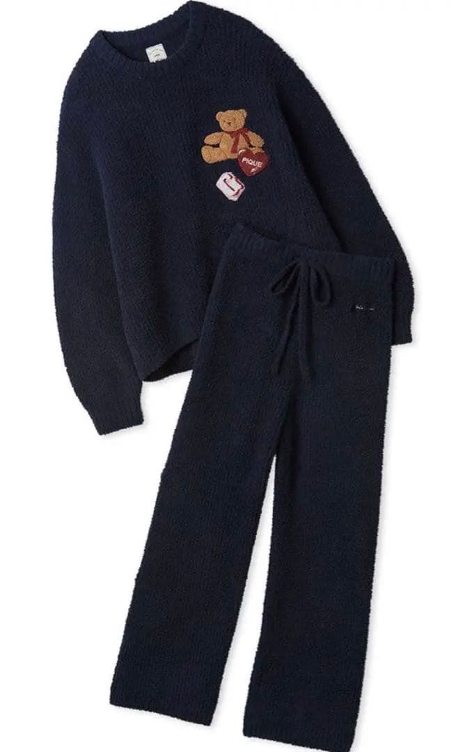 ジェラートピケ ベビモコベアさがらプルオーバー＆ロングパンツセット ネイビー