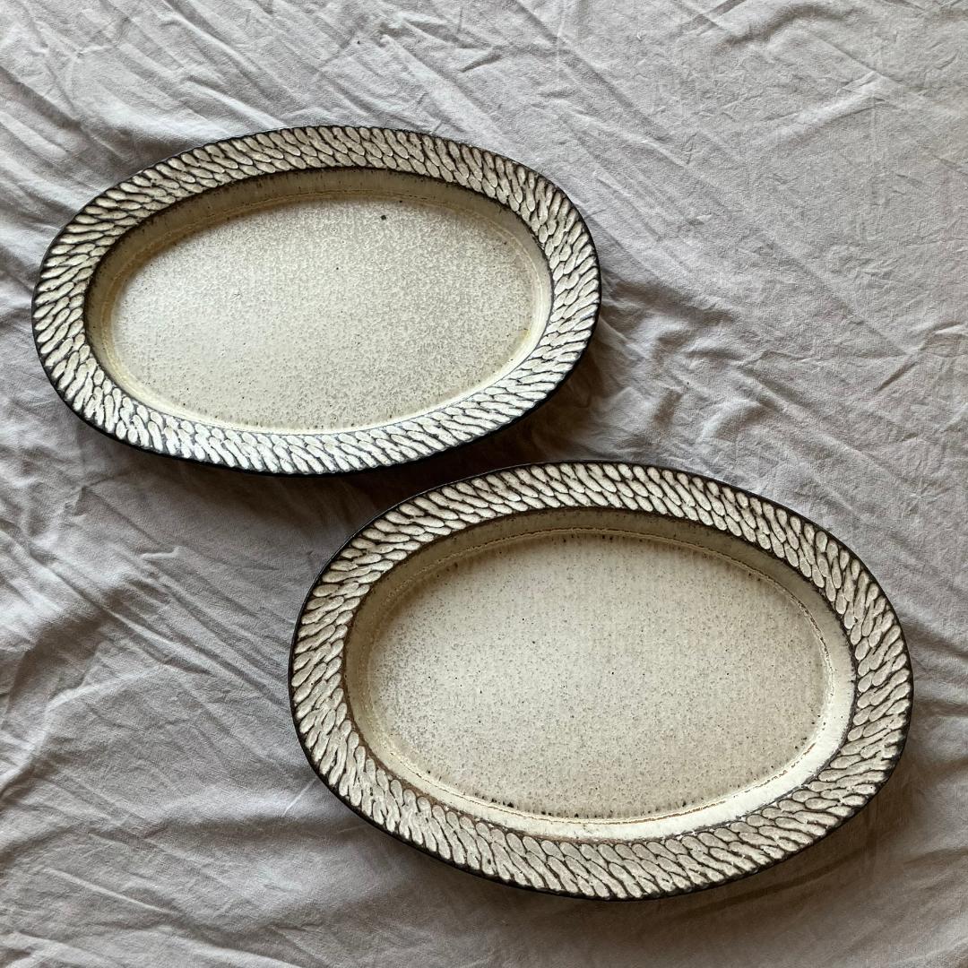 【新品未使用】山本雅則　しのぎ　鎬　楕円皿　オーバル皿　信楽焼　2枚セット