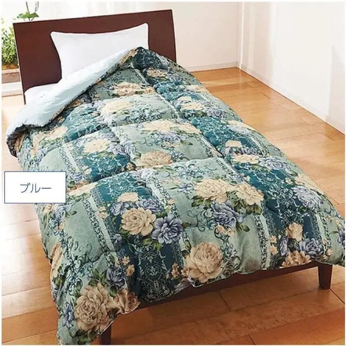 新品未使用　モイストヒートウール　ブルー 花柄 掛け布団 シングル