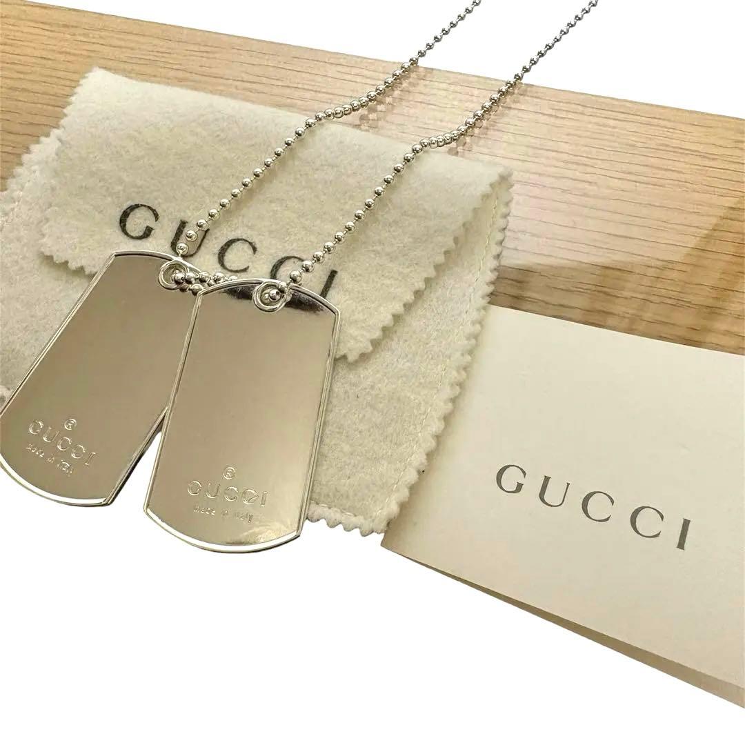 GUCCI ドックタグ　ネックレス　ボールチェーン　シルバー　2連