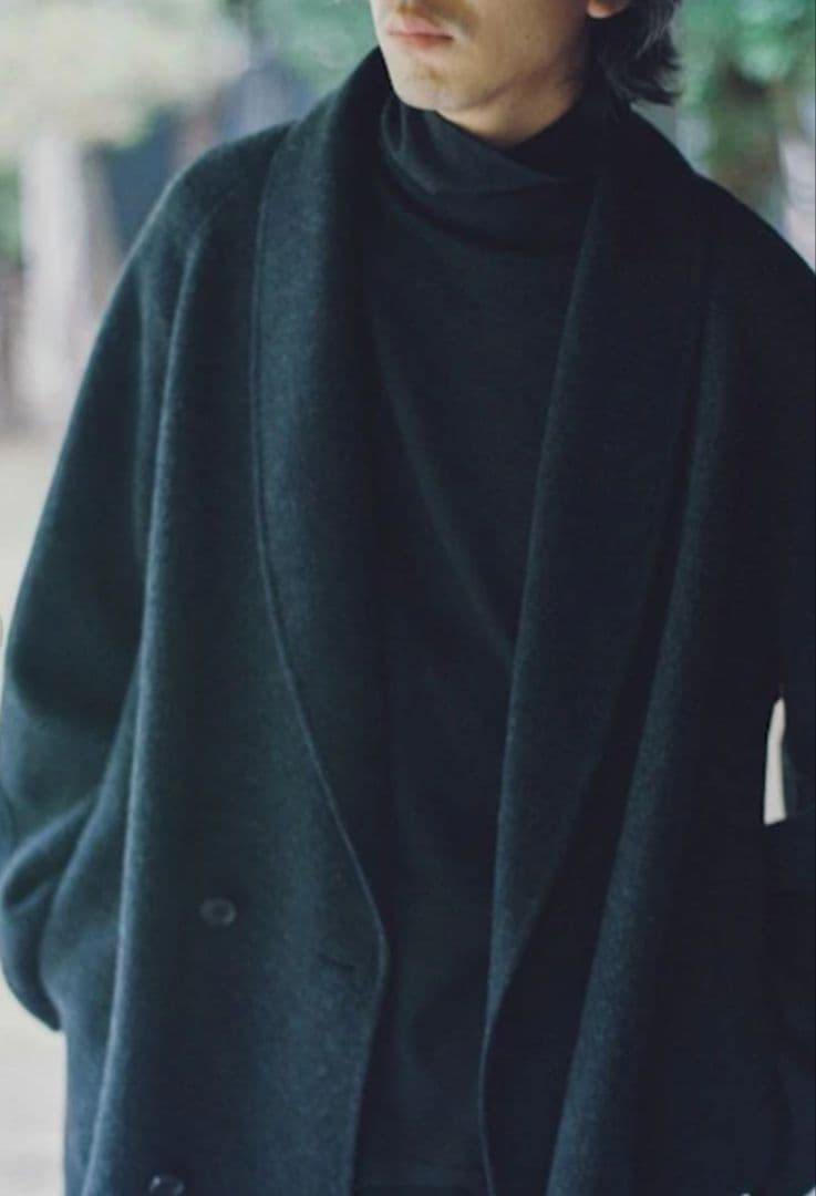 ほぼ未使用　23aw LIDNM ショールカラー　リバーコート ブラック　M