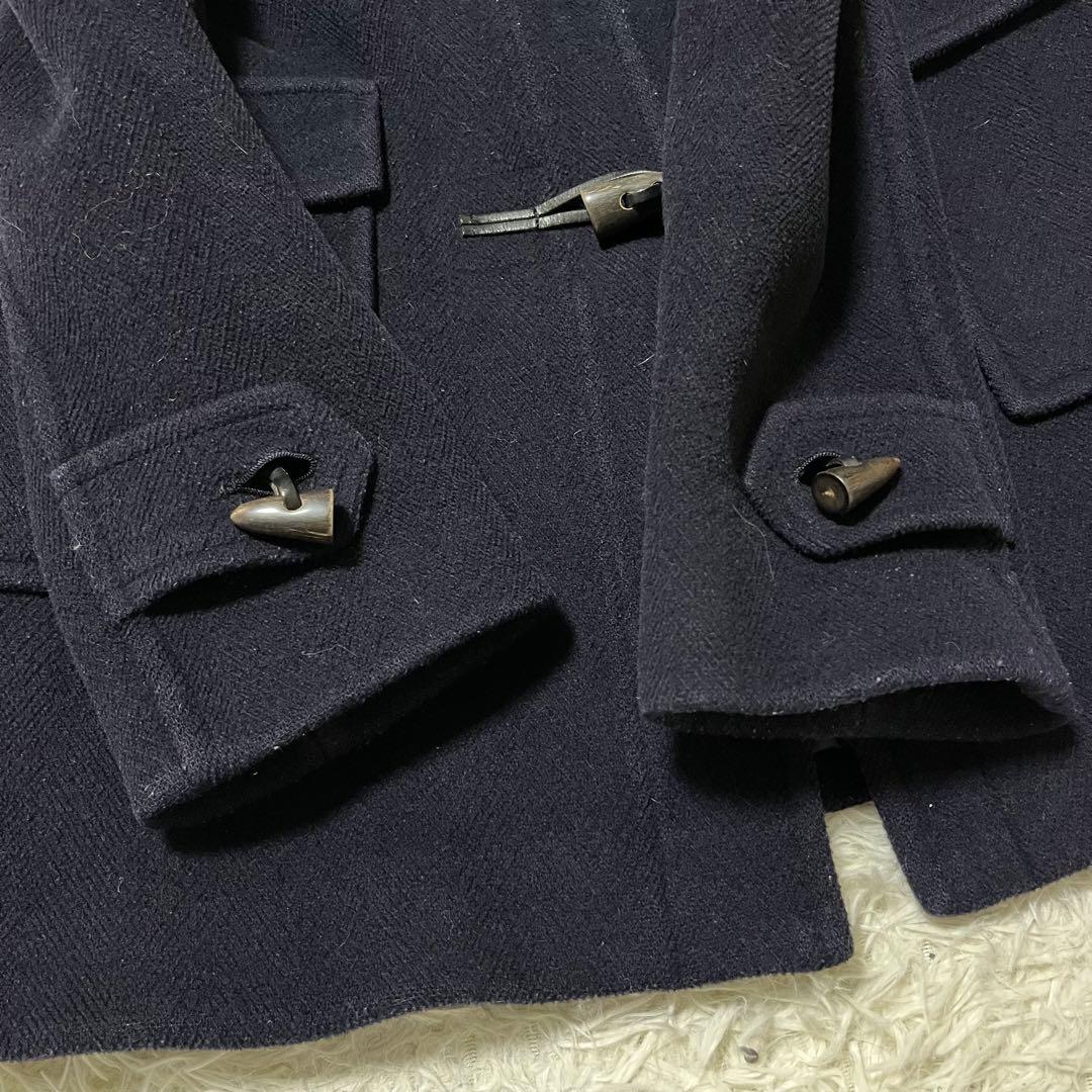 希少 40 バーバリーロンドン ヘリンボーン ダッフルコート ロング丈 ネイビー