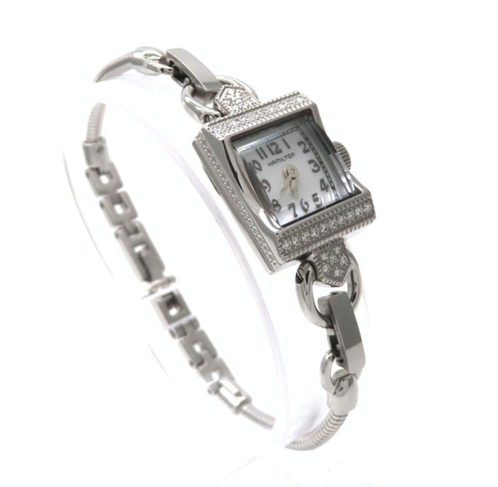 【ダイヤモンドベゼル】新品同様☆HAMILTON ハミルトン時計 ホワイトシェル
