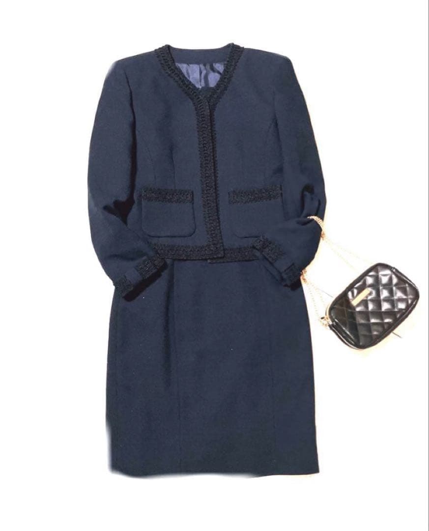 美品クレージュ　スーツ　ノーカラー　ワンピース　ジャケット　刺繍　セレモニー