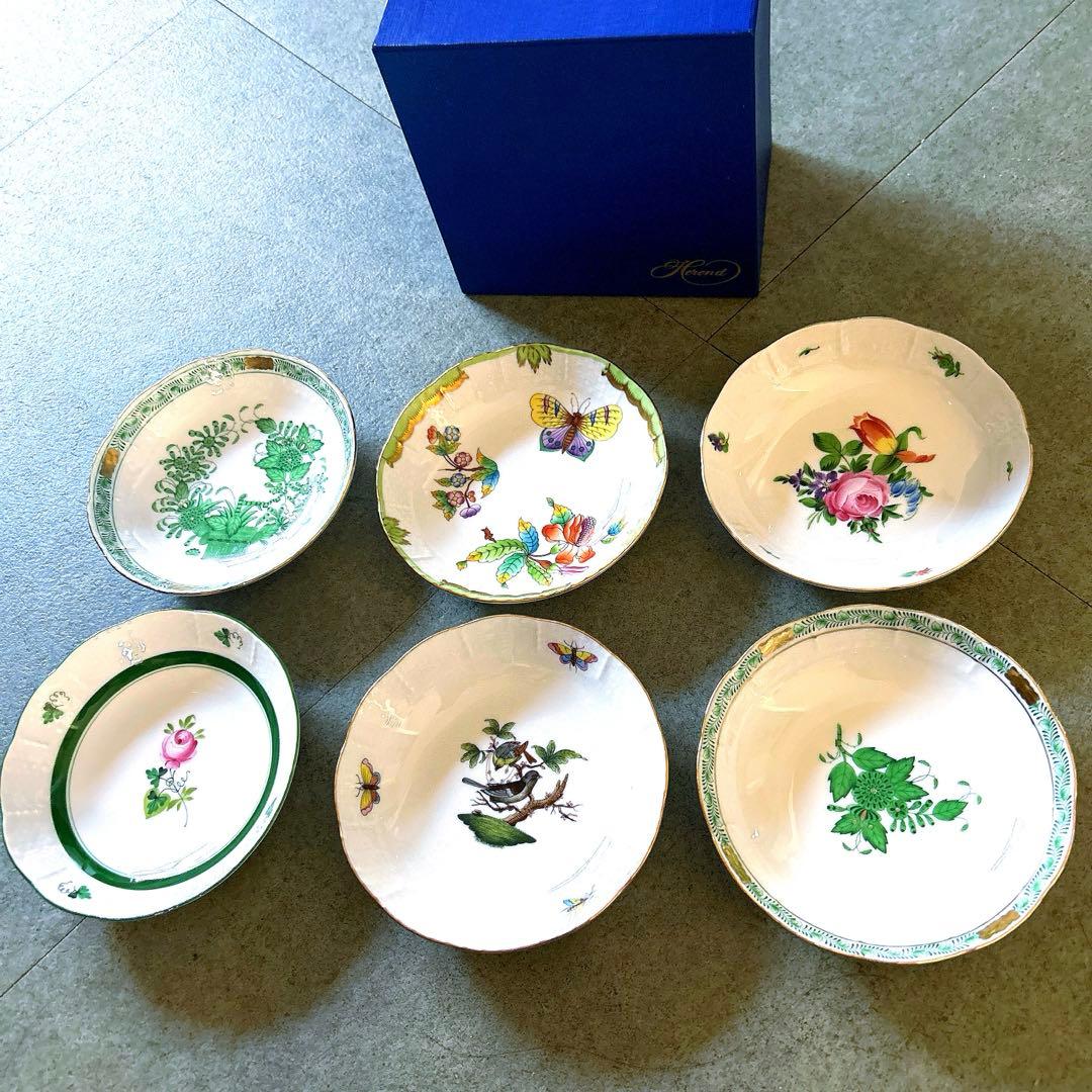 値下げ❗️ヘレンド　ヴィクトリアブーケ　アポニーグリーン　その他　深皿　6枚セット