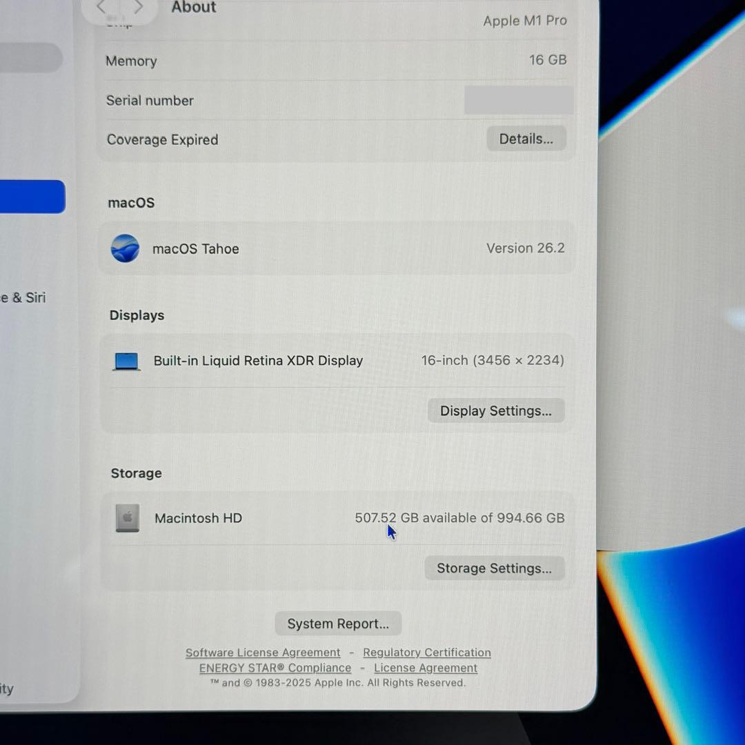 極美品 MacBook Pro 16インチ M1 Pro 16GB 1TB