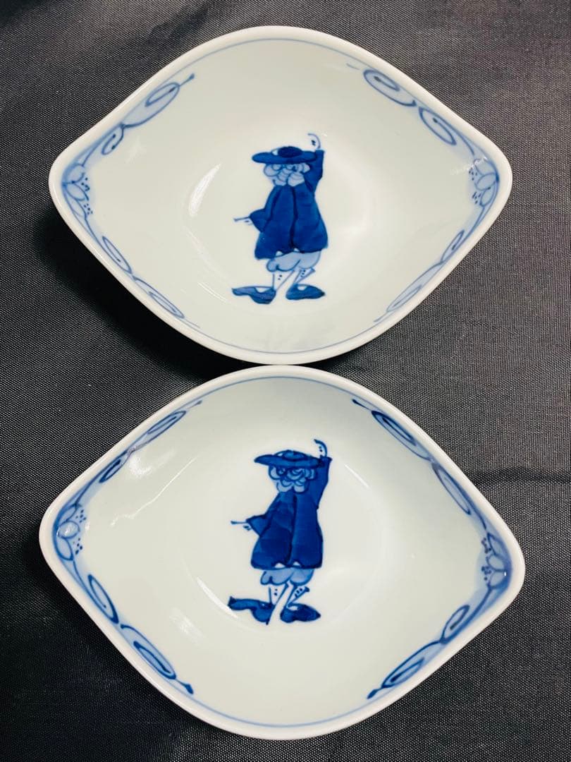 未使用品有田焼しん窯青花　舟型小鉢・中鉢まとめて6点