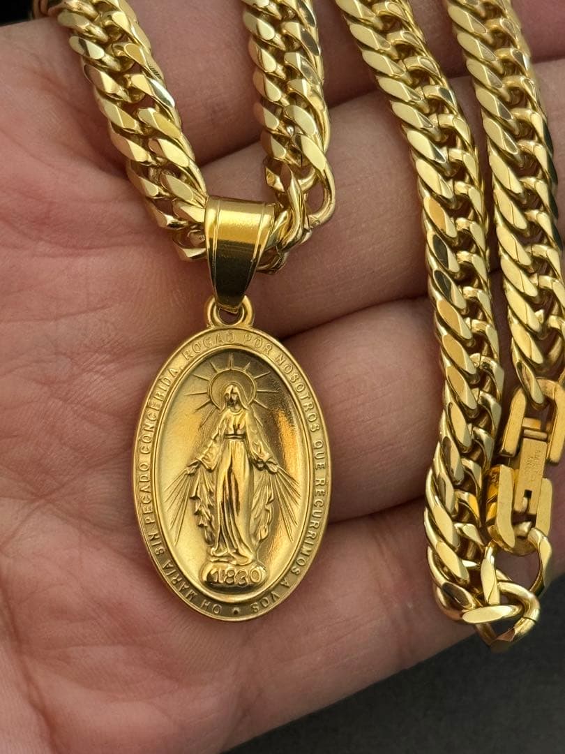 6面 ダブル喜平ネックレス 18k gp 奇跡のメダイ ネックレス ゴール聖母