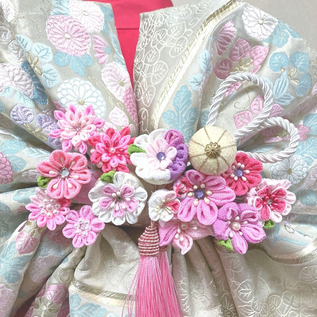 七五三　7歳　二部式作り帯　だらり風舞妓 つまみ細工　ハーフ成人式　十三詣り