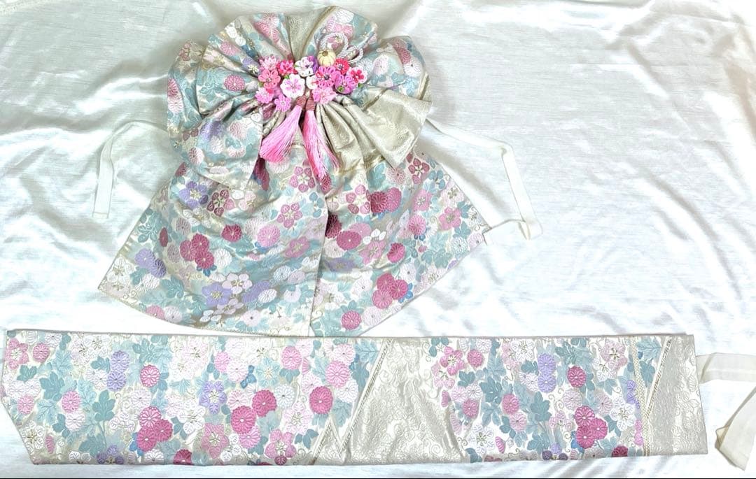 七五三　7歳　二部式作り帯　だらり風舞妓 つまみ細工　ハーフ成人式　十三詣り