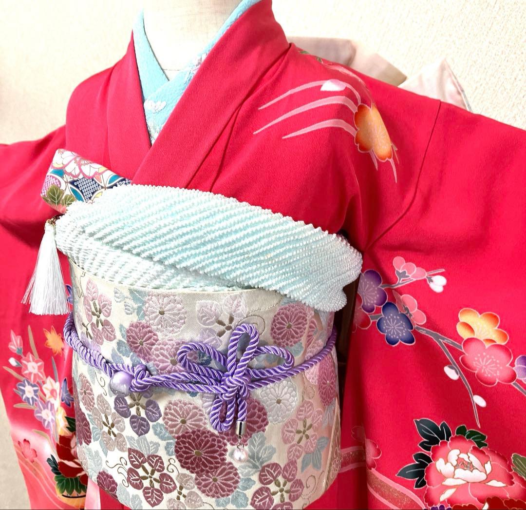 七五三　7歳　二部式作り帯　だらり風舞妓 つまみ細工　ハーフ成人式　十三詣り