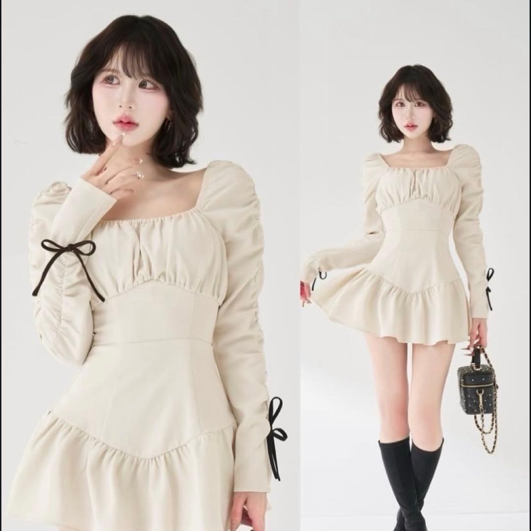 新作　ダーリッチ スクエアネックギャザーミニワンピース FREE