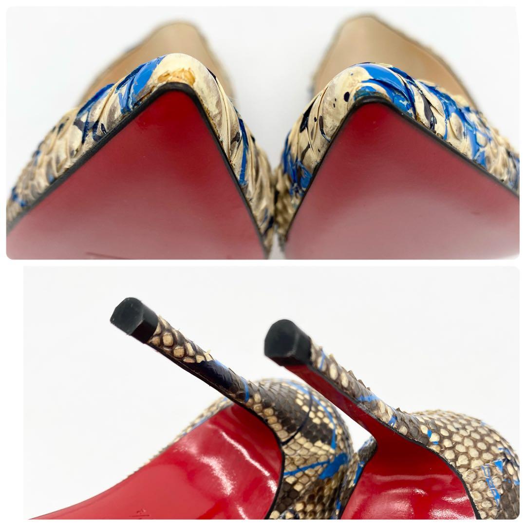 A17726 極美品 クリスチャンルブタン リアルパイソン ペイントハイヒール