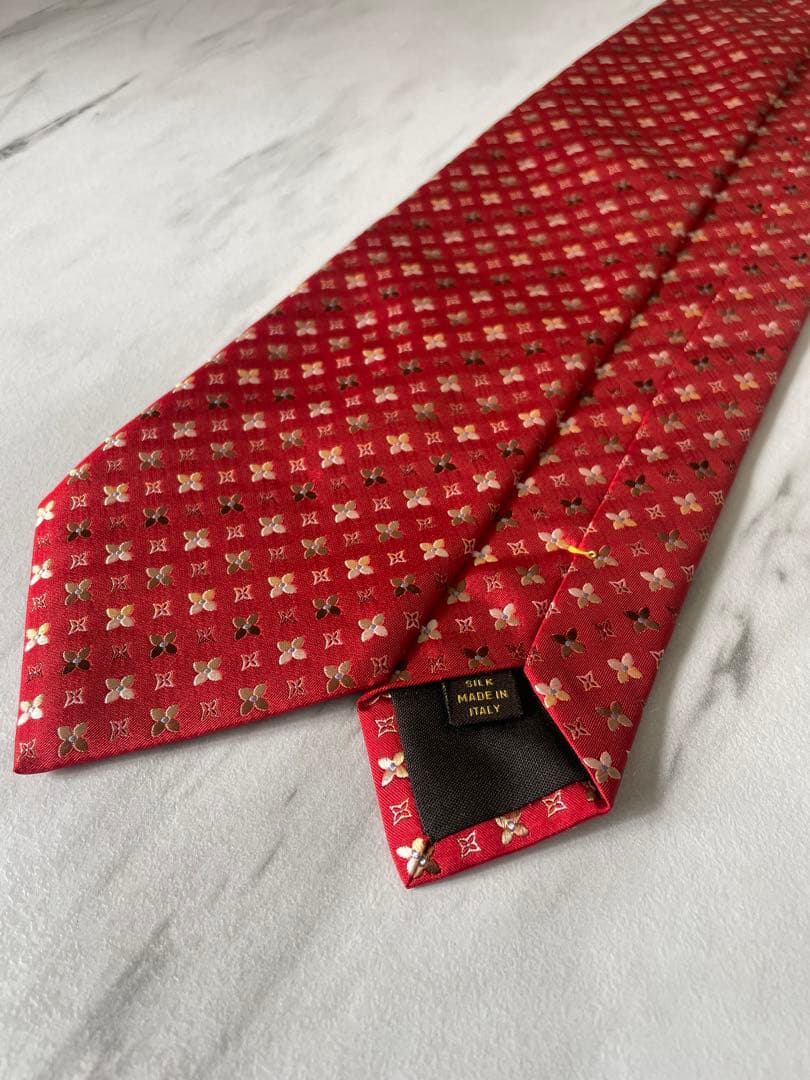 【極上美品】ルイヴィトン ネクタイ フラワー ドット モノグラム 赤色 総柄
