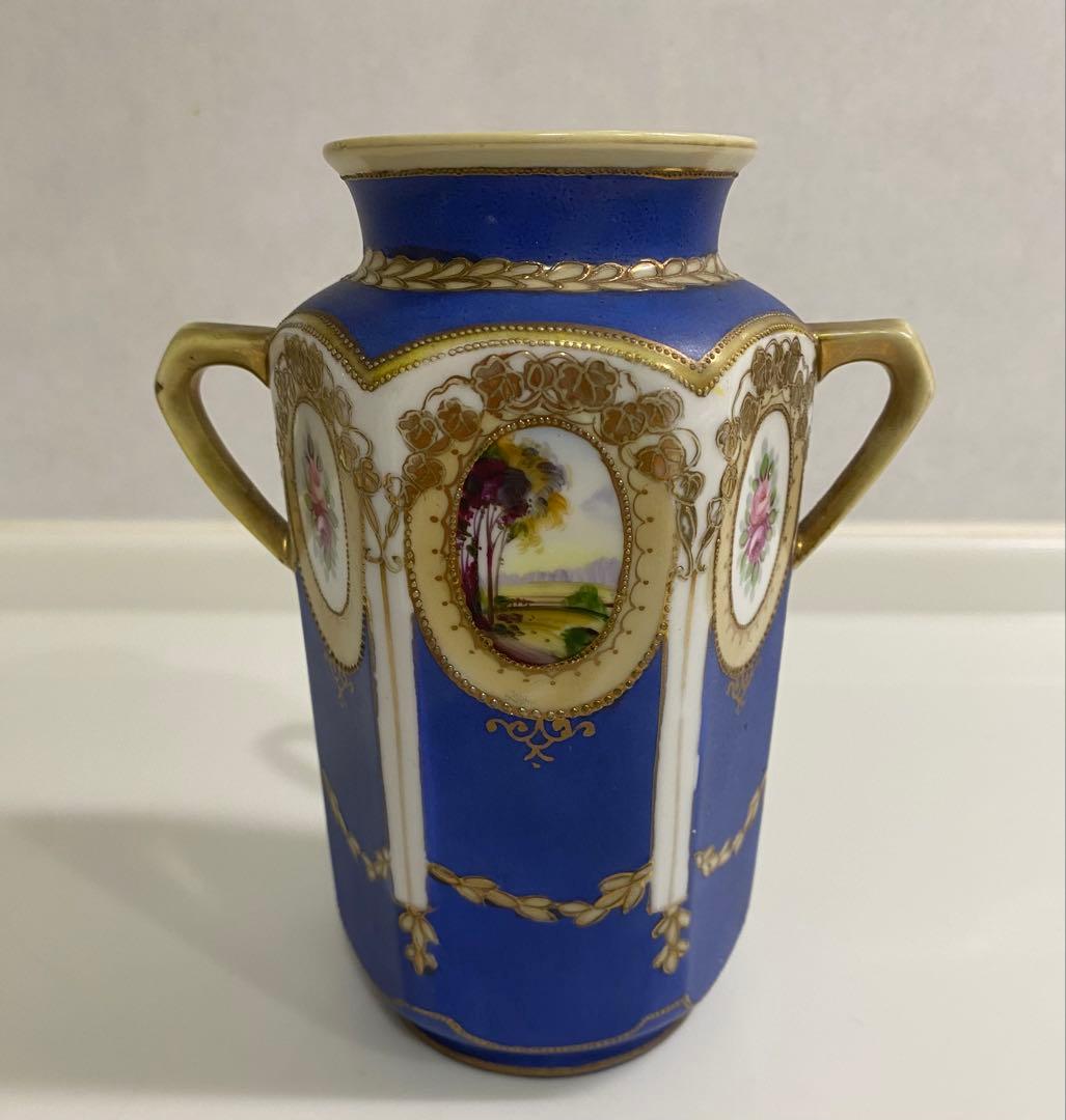 オールドノリタケ花瓶　マルキ印　ブルー