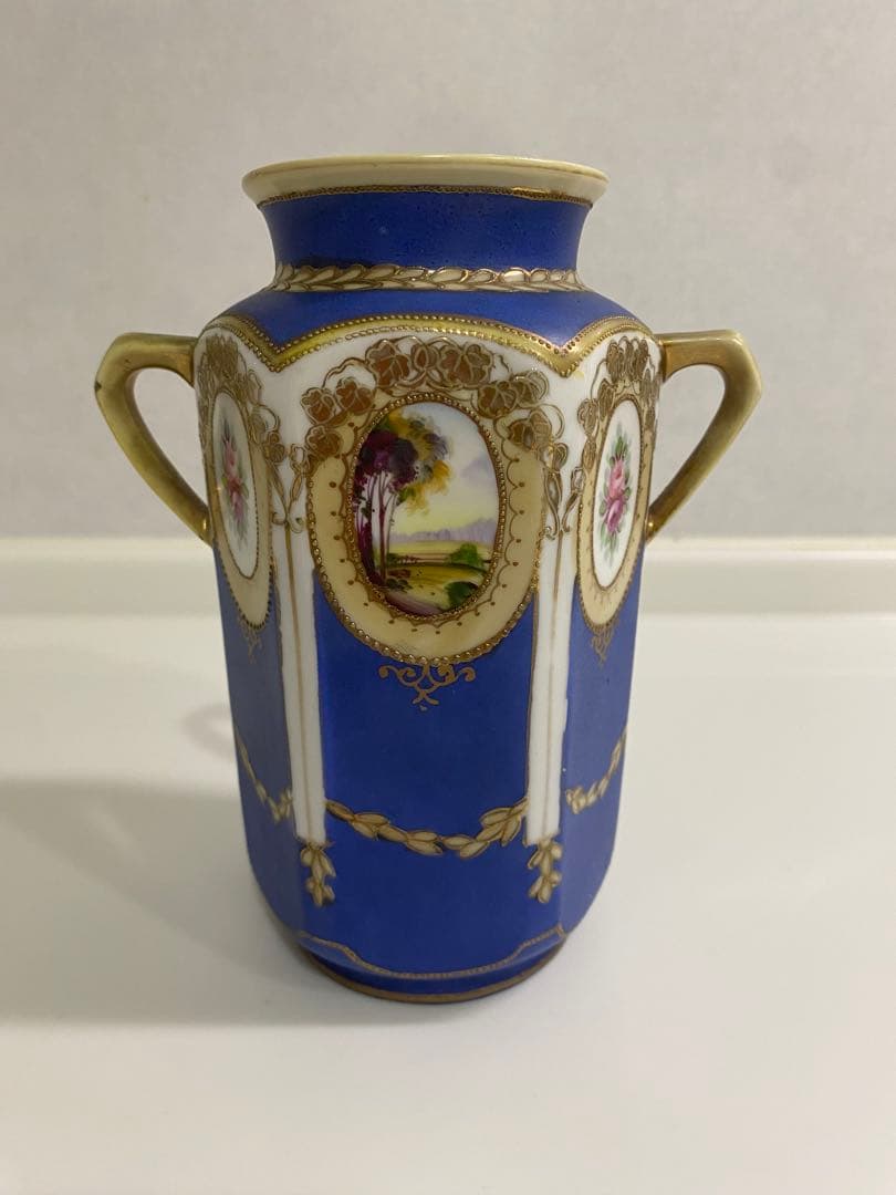 オールドノリタケ花瓶　マルキ印　ブルー