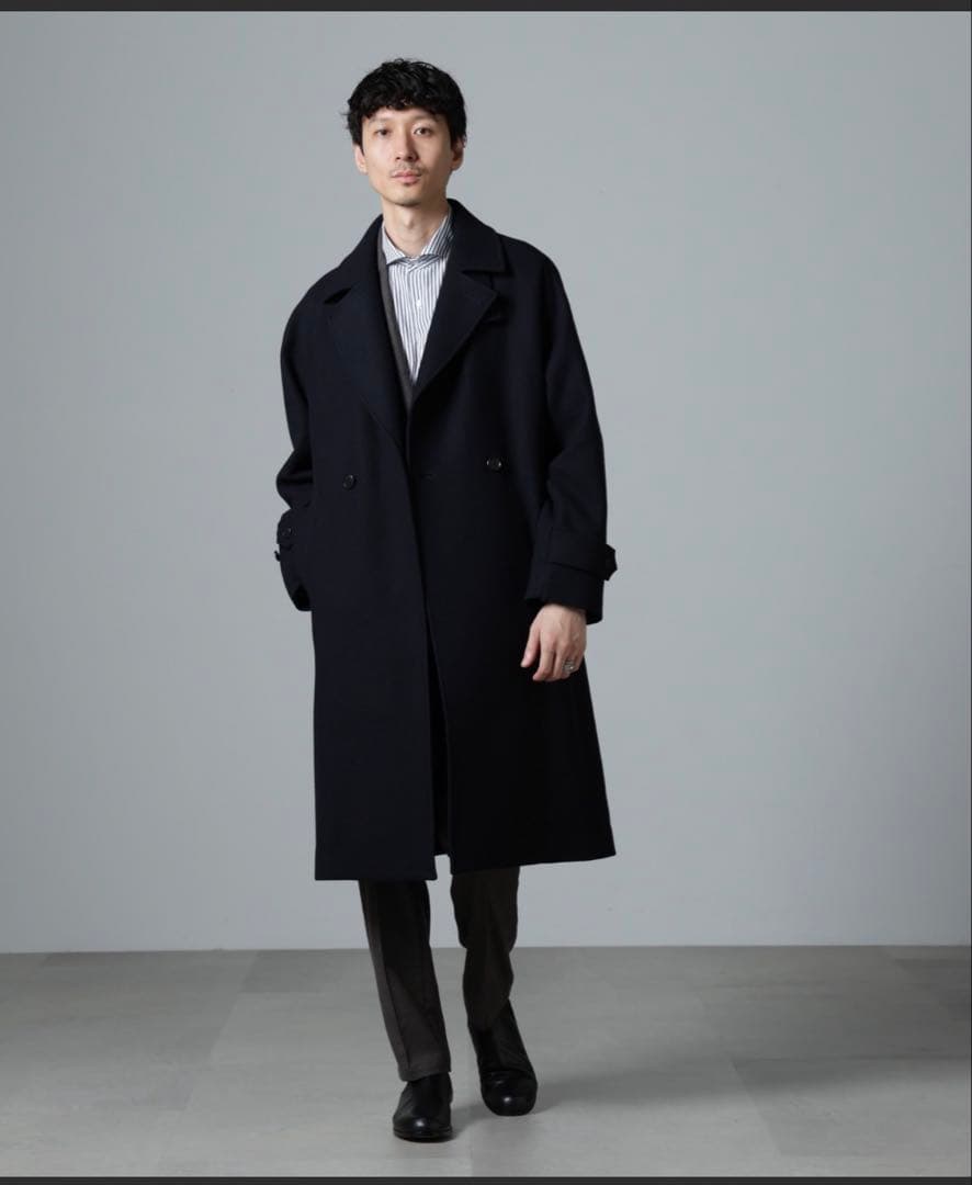 ナノユニバース　ネイビー ダブルブレスト チェスターコート
