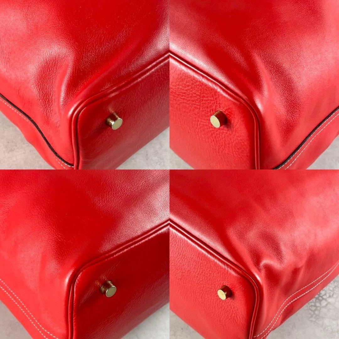 【美品✨希少】シセイ トートバッグ 肩掛け A4収納可 オールレザー レッド