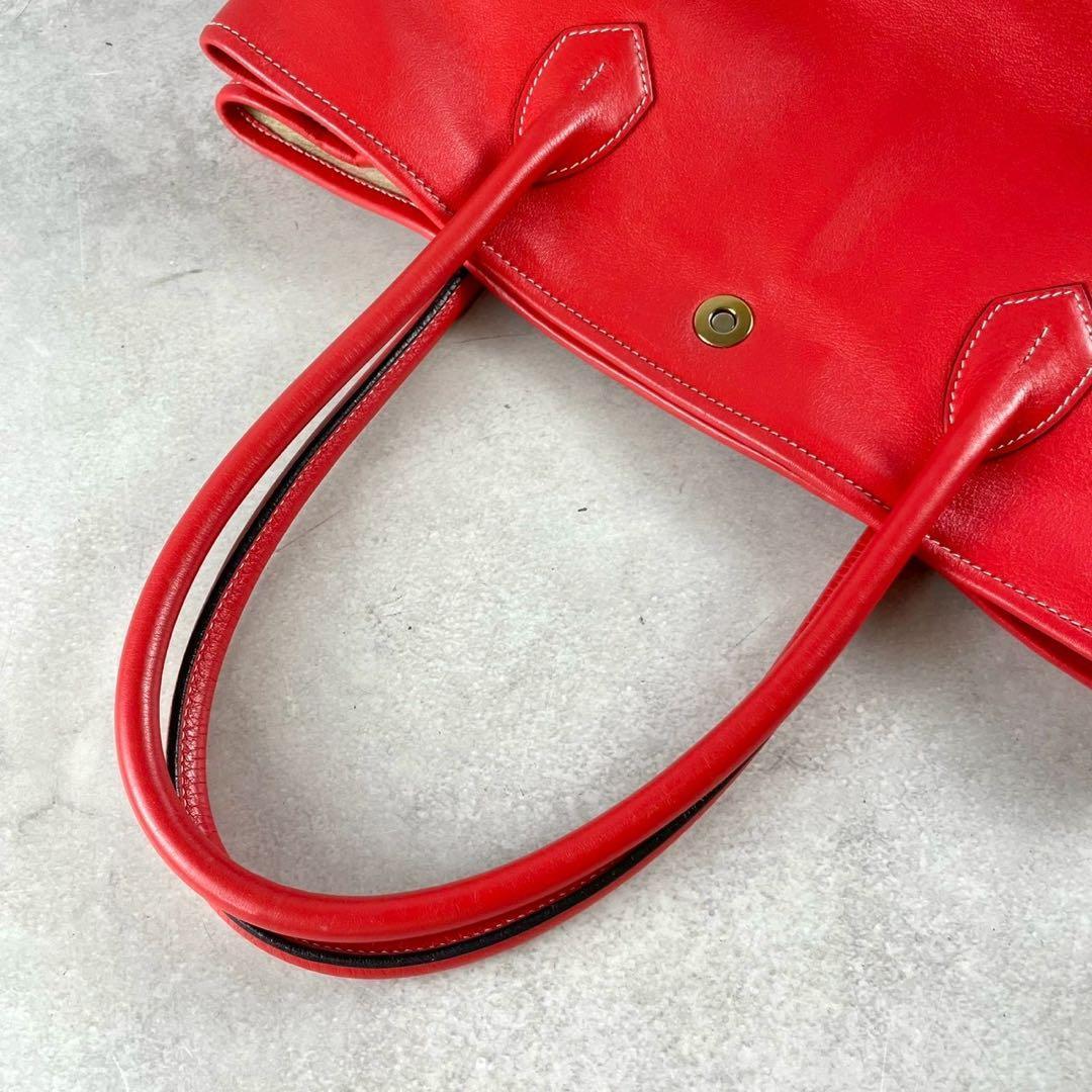 【美品✨希少】シセイ トートバッグ 肩掛け A4収納可 オールレザー レッド