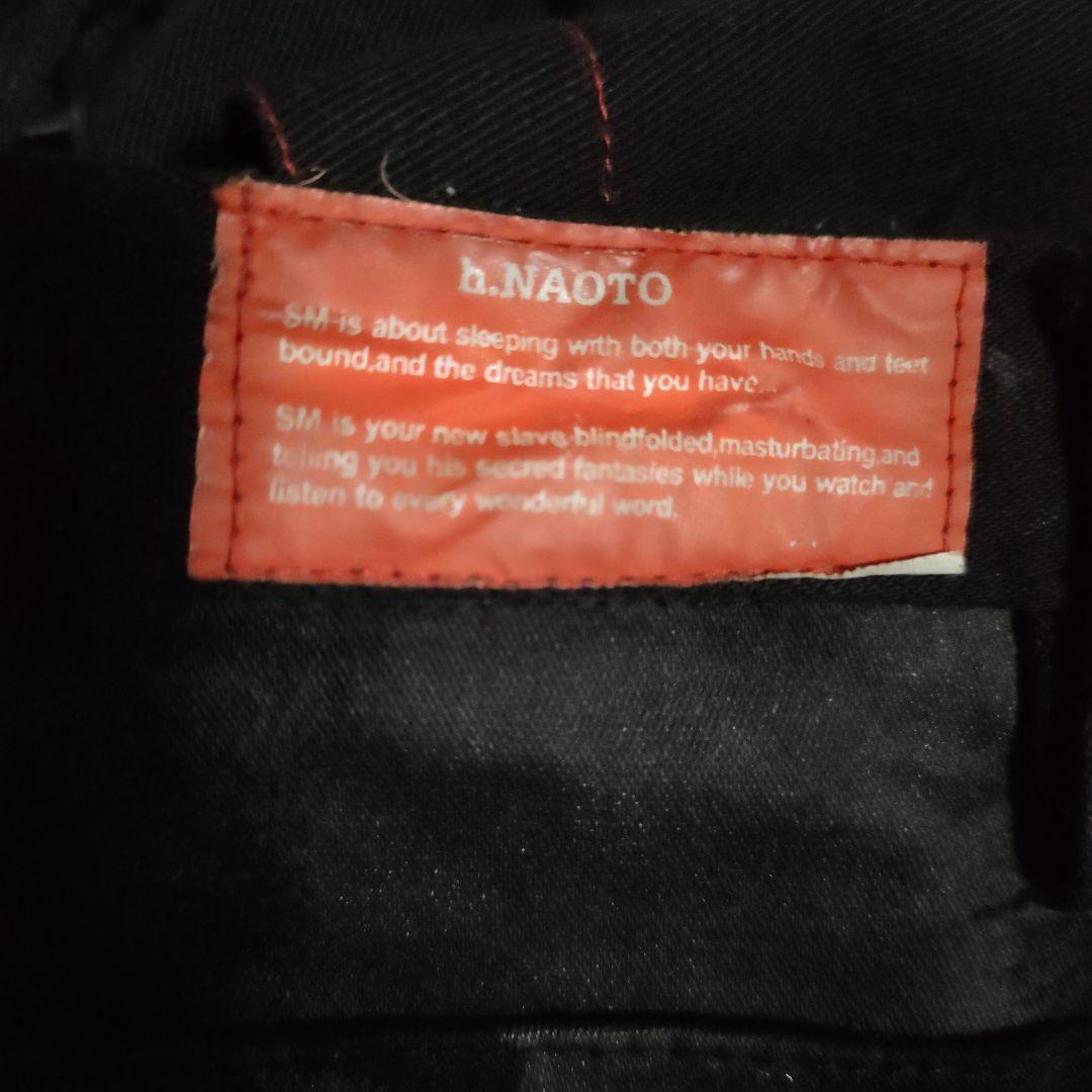 h.NAOTO ダメージベルト付き 黒 ハーフ パンツ 拘束 紐