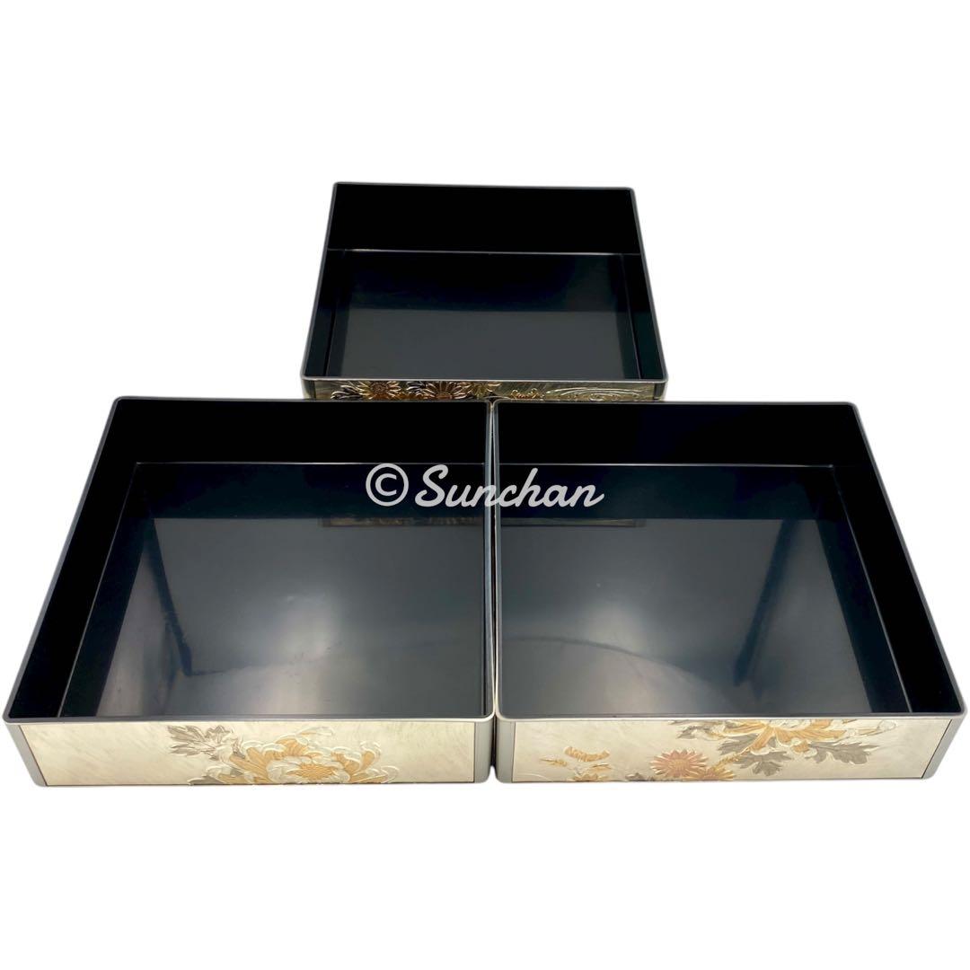 【希少品】 彫金 三段重 共箱 説明栞付き 御重箱 重箱 純金 純銀 銅仕上げ