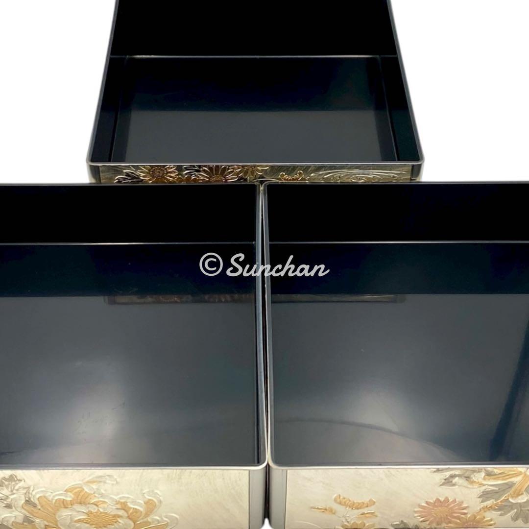 【希少品】 彫金 三段重 共箱 説明栞付き 御重箱 重箱 純金 純銀 銅仕上げ