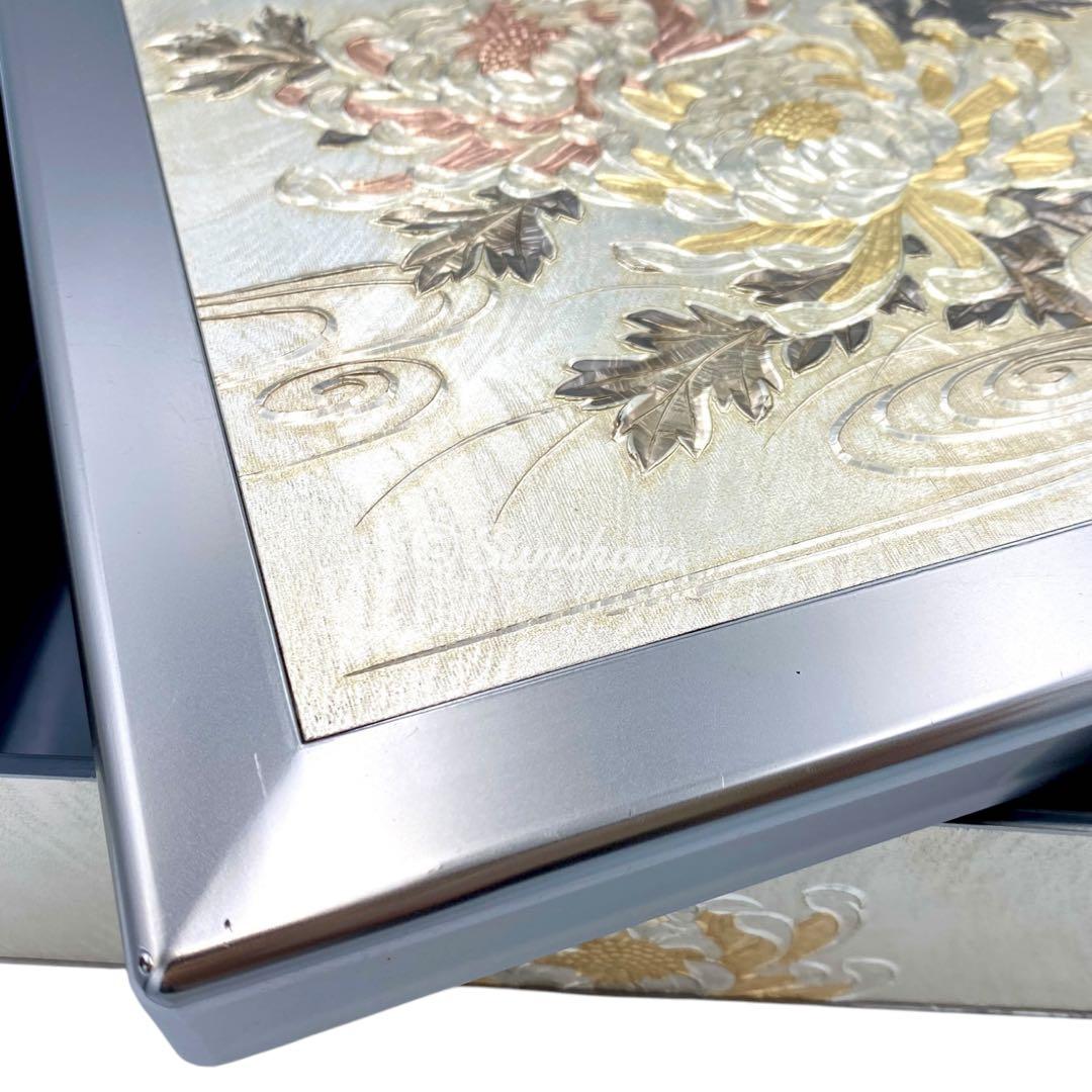 【希少品】 彫金 三段重 共箱 説明栞付き 御重箱 重箱 純金 純銀 銅仕上げ