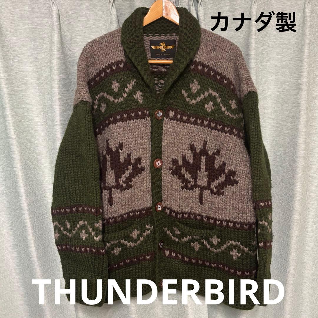 美品！THUNDERBIRD サンダーバード　カウチンセーター　メイプルリーフ