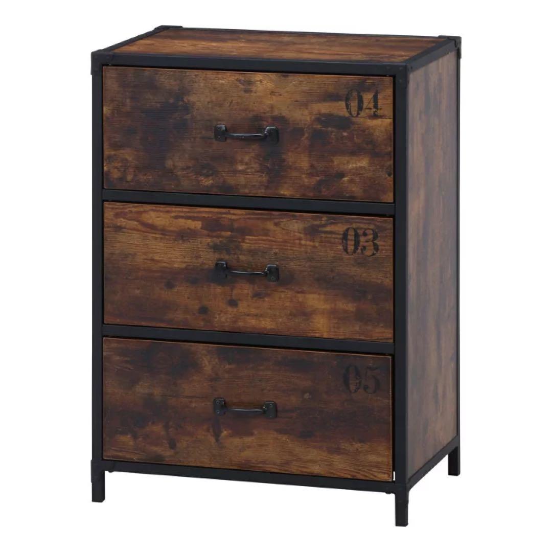 【2個おまとめ】アウトレット品 クルト 3段 チェスト 幅60cm ヴィンテージ