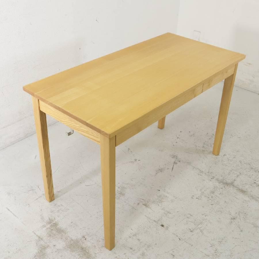 美品 無印良品 タモ材デスク テーブル 学習机 引き出し2杯 フック付き