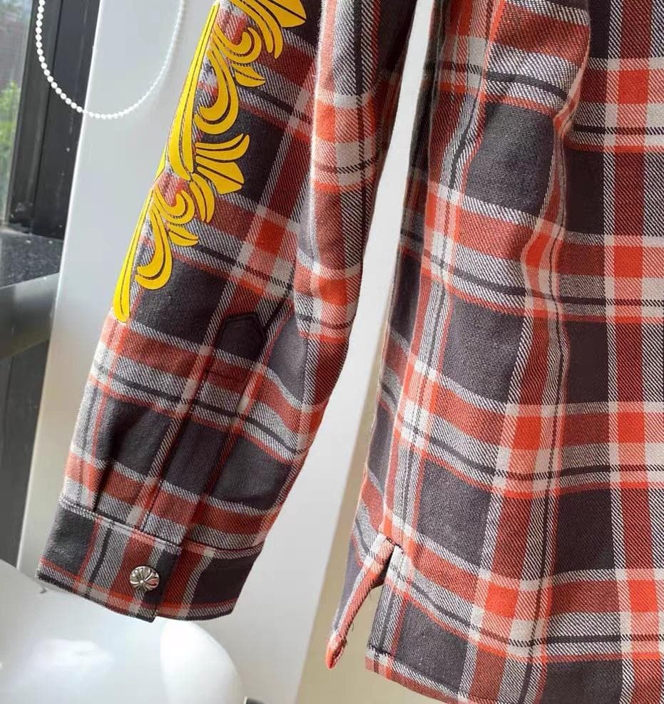 CHROME HEARTSチェック柄長袖シャツ（花柄プリント）