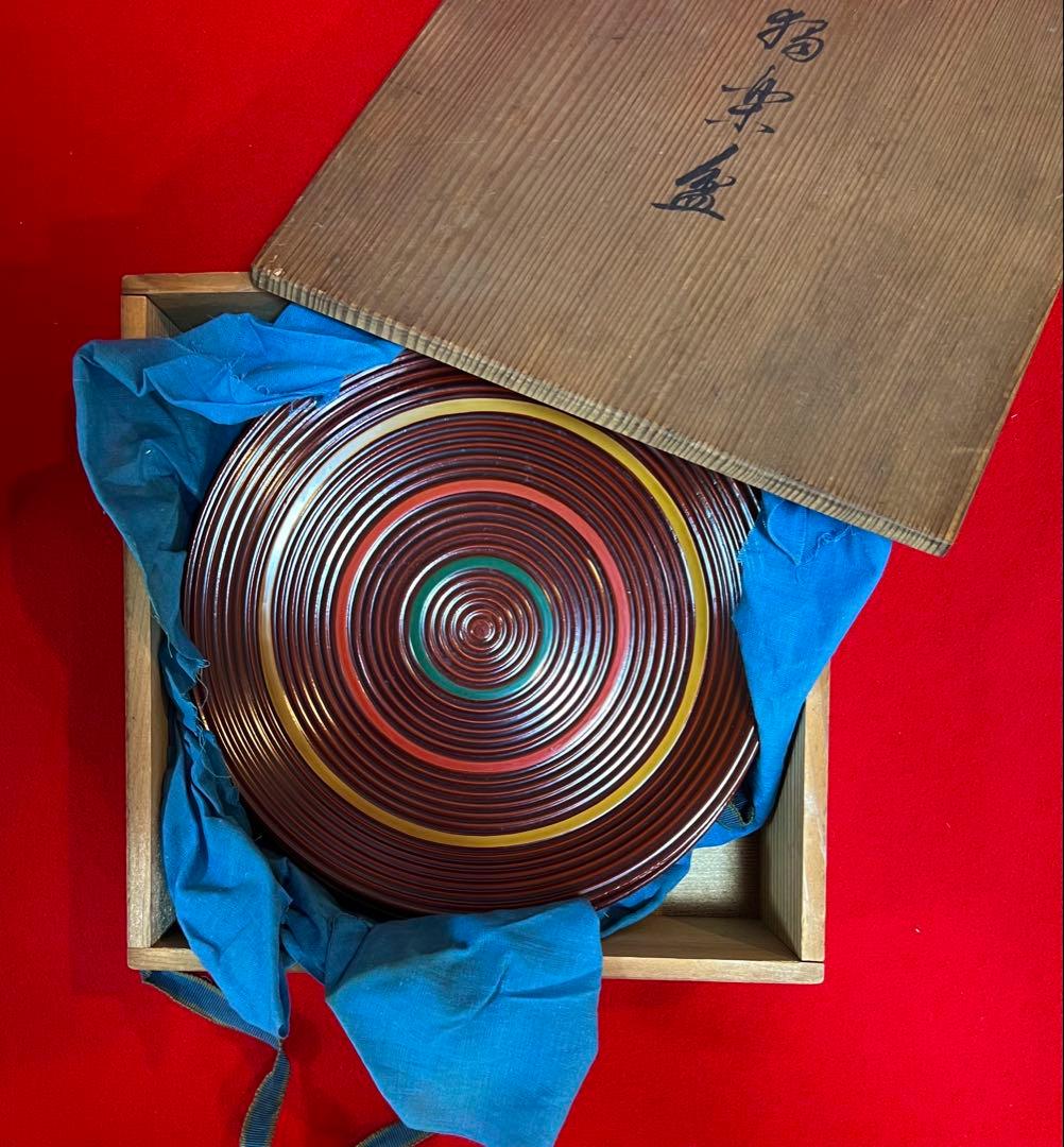 茶道具 古道具 菓子器 菓子盆 丸盆 独楽盆 五枚 箱付き 漆器