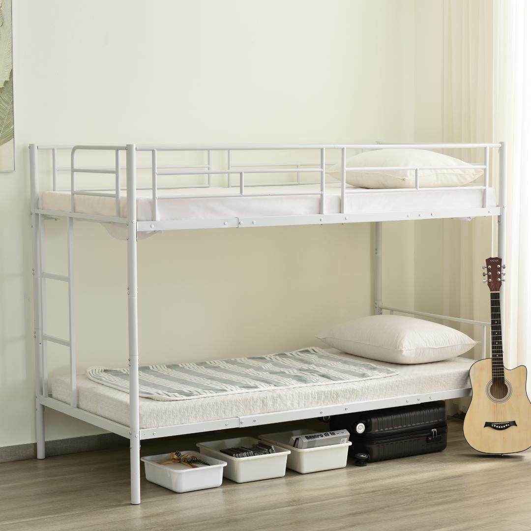 ホワイト 二段ベッド 2段ベッド スチール 耐震 ベッド シングル パイプベッド