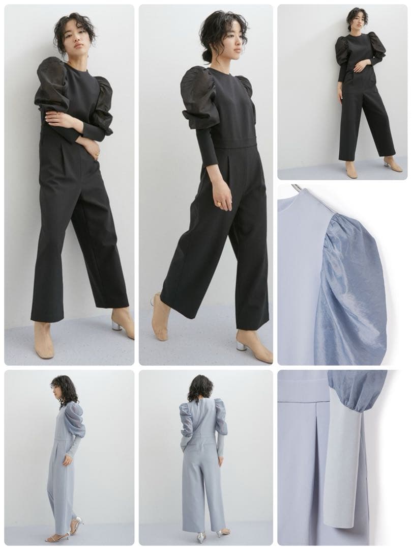 アダムエロペ バルーンスリーブロンパース　オールインワン　ブラック　S