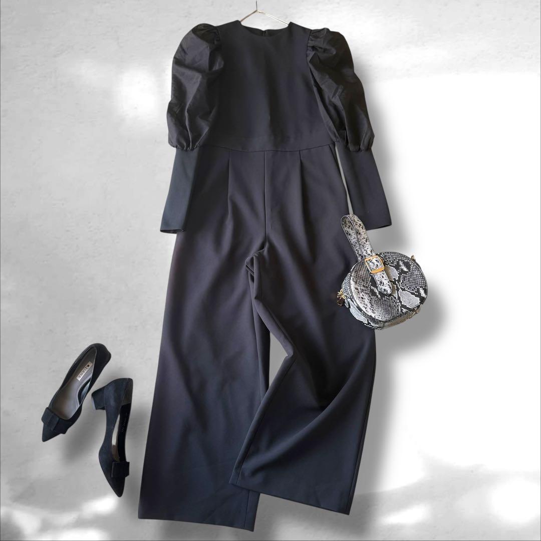 アダムエロペ バルーンスリーブロンパース　オールインワン　ブラック　S