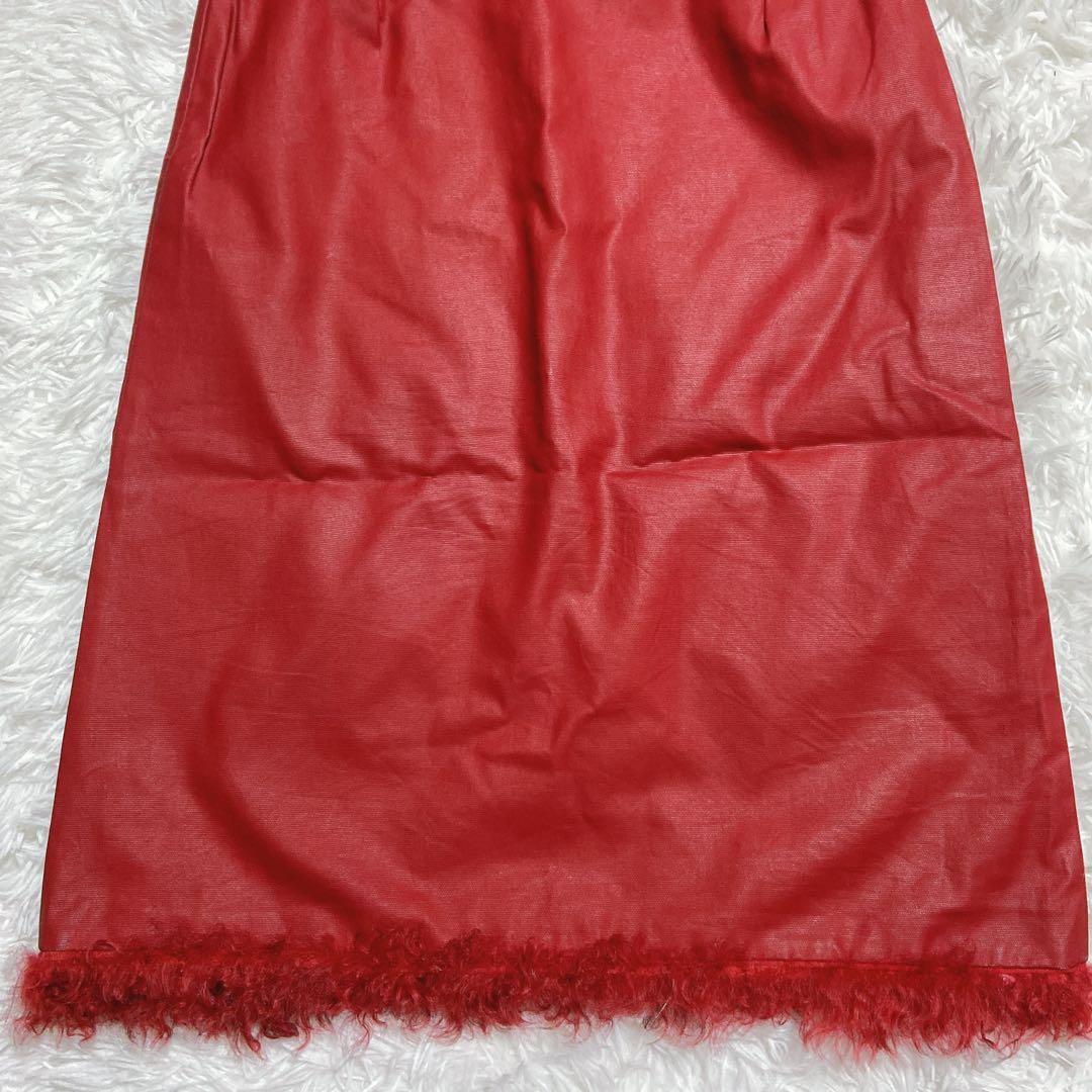 希少⭐️フェンディ　スカート　ファー　コットン　ズッカ柄　赤　アオイ　サイズ40