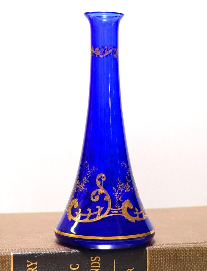 オールド・バカラ 24金彩 ブルー 高級一輪挿し花瓶 青色 ゴールド クリスタル