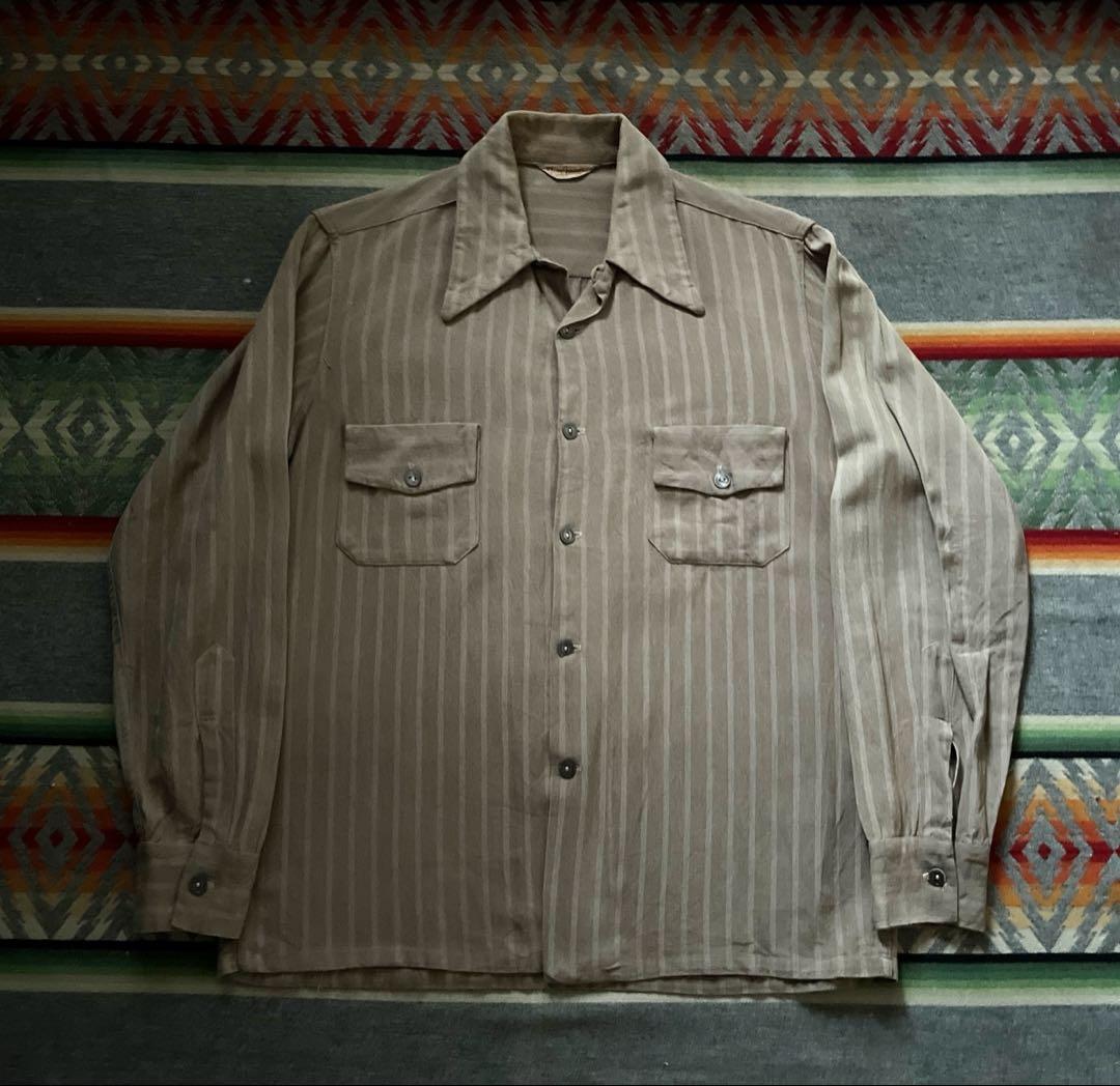 40s 50s Don Juan レーヨン ギャバジン ストライプ シャツ