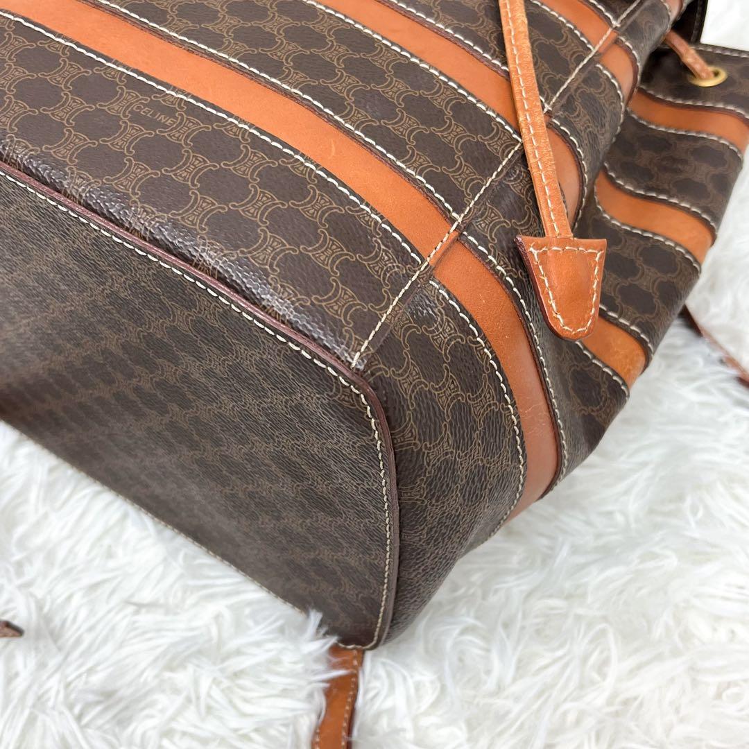 希少 セリーヌ CELINE リュック マカダム レザー PVC 巾着 フラップ