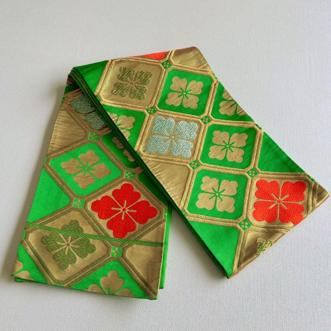 美品　フルセット　七五三　７歳女の子　しぼり柄鼓　緑袋帯　長襦袢付　小物7085