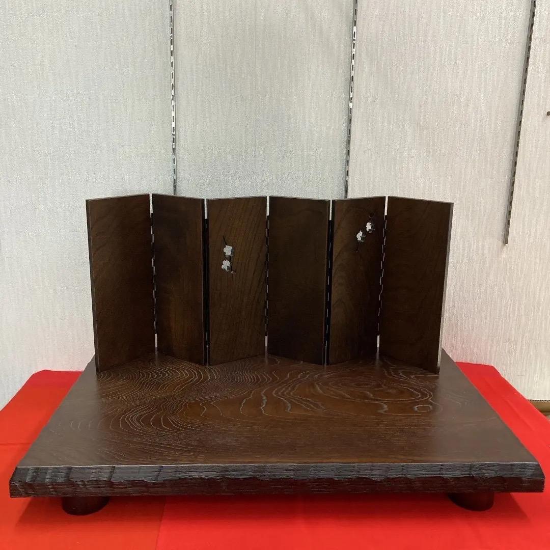 E1 高級ニレ木目　雛人形飾り台と屏風のみ　親王飾り台　ひな祭り台
