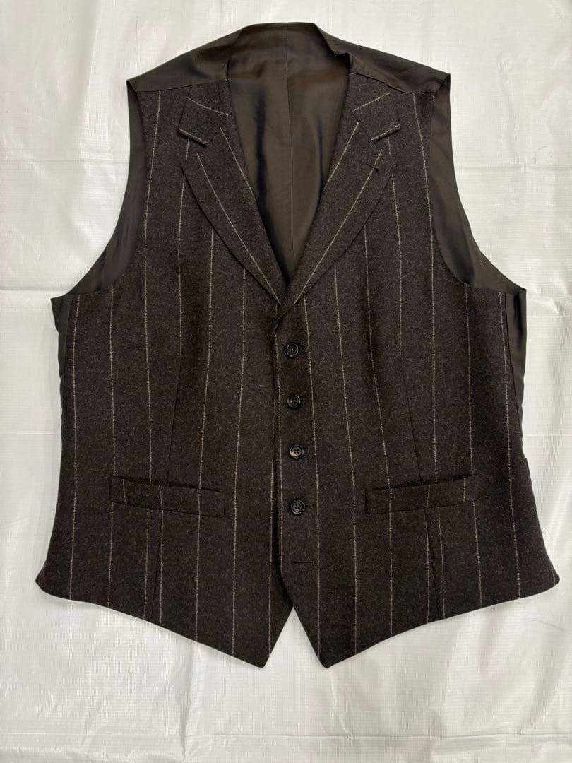 ラルディーニ ダークブラウン ストライプ　フランネル スーツベスト サイズ50