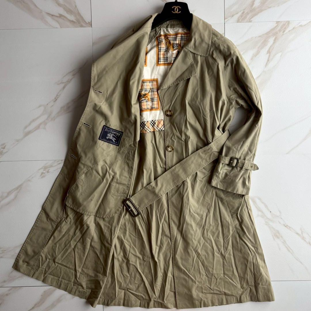希少◆英国製 バーバリー 犬柄 トレンチ コート ベルト付き カーキ M
