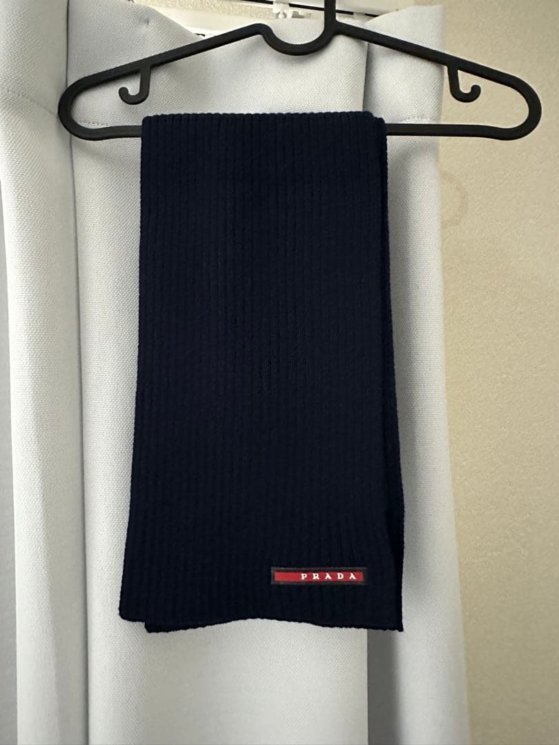 【超美品】PRADA ネイビー リブ編みマフラー